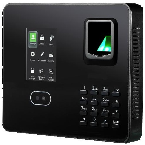 שעון נוכחות LM-uFace5000: קורא טביעת אצבע למעלה, מסך תפריט, מצלמה לזיהוי פנים ומקלדת למטה